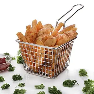 Urban Snackers Mini Fry Basket for French Fry, Stainless Steel, Silver Use for Fryer 7.5 cm Basket Strainer Serving Food Presentation, at Home, Bar and Restaurants