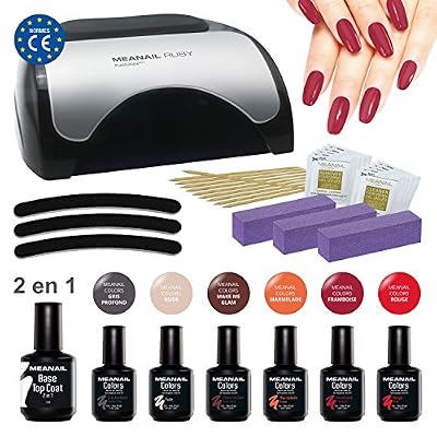 Plastimea Manucure Vernis Semi Permanent - KIT RUBY - Lampe UV LED 48W double technologie séchage ultra rapide - pose et dépose vernis à ongles et gels permanent - manucure express