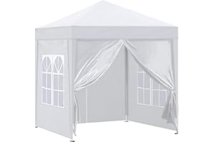 TUKAILAI Portable 2x2m Heavy Duty Pop Up Gazebo Garden Gazebo Awning Canopy Shelter with 4 Side Panels & Carry Bag Steel Frame Waterproof for Outdoor Wedding Party Event Four Seasons White