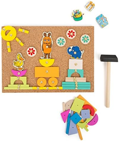 small foot design 10817 Game on Cork Plates with Motifs from The Mouse and Co. from Die Maus, Including Many Wooden Parts, Nails and Hammers to Craft and Construct, Encourages The Creativity