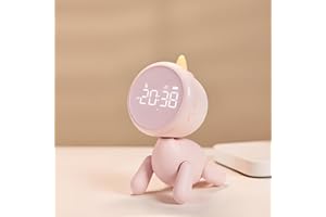 Danolt Réveil numérique pour enfant avec lumière - Sans tic-tac - Motif licorne - Pour fille - Avec fonction lumineuse - 6 sons de réveil - Volume de l'alarme réglable - Avec jour de la semaine -