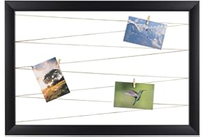 CLAMARO 'Neo Collage Line' Fotohalter 90x70 cm | Schwarz Matt | Querformat Bilderrahmen mit Fotoleine aus Juteband und Holzklammern | Ideal als Fotocollage Galerie, Fotowand oder Fotorahmen