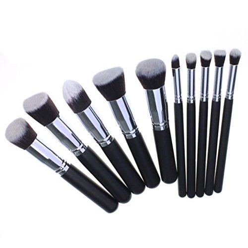 Tonsee Pro 10pcs Makeup Cosmetic Blush Brush Eyebrow Foundation Powder Brushes Kit Set Silver