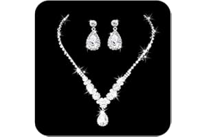 Ushiny Conjuntos de joyas de boda para novia, Juego de joyas de cristal de plata,collar y pendientes con diamantes de imitación para mujeres y niñas