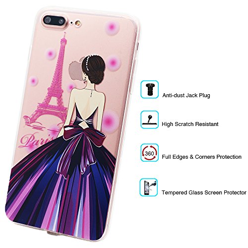 Funda iPhone 7  TrendyBox Transparente Funda para iPhone 7 con Protector de Pantalla Vidrio Templado  M  sica Blanca 