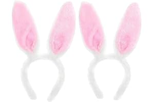 byou Cerchietto Orecchie Coniglio,Fascia Orecchie di Coniglio 2 Pezzi Peluche Fasce per Capelli Peluche per Ragazza Donna per Matrimonio Festa Cosplay Costume