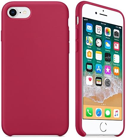 iPhone 8 Case, iPhone 7 Case,LINDIANSHUMA Liquid Silicone Gel Rubber Case with Soft Microfiber Cloth Lining Cushion for Apple iPhone 8 (2017) / iPhone 7 (2016),Rose Red