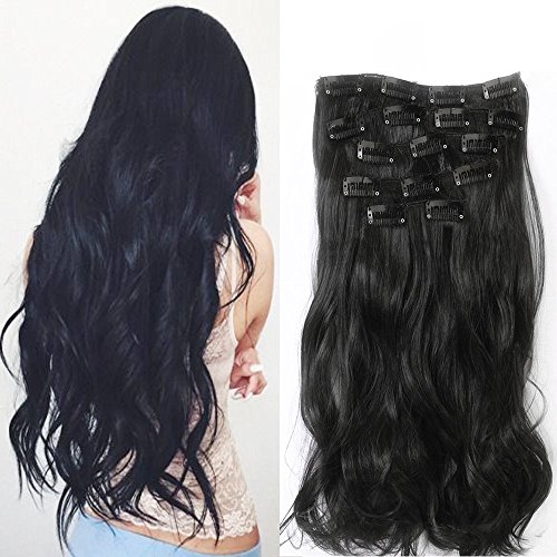 Neverland Beauty 22"7 Pcs 16 Clips Clip in Full Head Wavy Curly Hair Extensions Natural Black #1B UK Stock