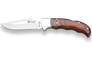 Joker Navaja de caza Terrier NR17, mango de Madera Roja Stamina, hoja de 9 cm MOVA, virola inox, herramienta de pesca, caza, camping y senderismo