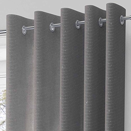 Ideal Textiles Eva Sparkle Eyelet Voile Curtain Panel, Ready Made Ring Top Unlined Curtain Panels, Luxury Sparkle Bling Single Panels, Charcoal, Grey, 55