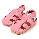 Dotty Fish Leder Baby Sandalen – rutschfest Wildledersohle – chromfrei weiche Lederschuhe – Baby Mädchen – rosa - 4