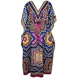 Indiatrendzs Women Kaftan Dress Light Viscose Printed Blue Kimono Maxi Nighty (Chest 56)