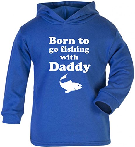 Purple Penguin Clothing Baby Toodler Hoodie - Born to go Fishing with Dad - Royal Blue / White Print 6-12 Months