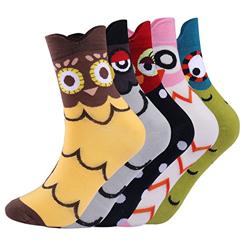 Abollria Chaussettes en Coton 5 Pack Thermiques Hiver Chaud Noël Chaussettes Femme Adulte Dessin Animé Unisexe Chaussettes Décontractées Confortable, Hiboux * 5 Pack, Taille unique