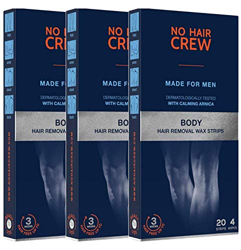 3 x NO HAIR CREW Bandes De Cire Depilatoire Corps - Bandes De Cire Haute Performance Pour Hommes, 20 Bandes et 4 Lingettes Apaisantes (Lot de 3)