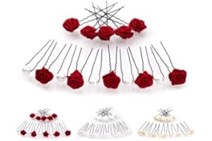 FLEXISTORE Ensemble de 15 accessoires - pour cheveux/coiffure de mariée - Épingle à cheveux noire - rouge bordeaux