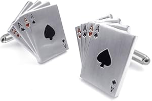 Komonee Cufflinks Poker Casino Playing Cards Gambling Suit of Aces Design Rhodium Plated Steel for Weddings Celebrations Smart Casual Shirts