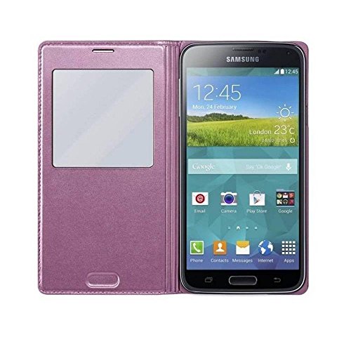 Samsung S-View - Funda para m  vil Galaxy S5  Inteligente  permite controlar funciones como la c  mara  las notificaciones o las llamadas entrantes  impermeable   cloro rosa- Versi  n Extranjera