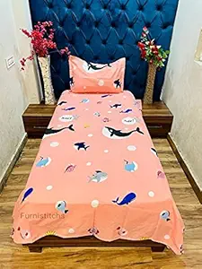 Furnistitchs Microfiber Kids Cartoon Print Single Bed Sheet with 1 Pillow Cover 60