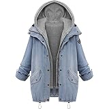iHENGH Neujahrs Karnevalsaktion Damen Mantel Top,Women Winter Frauen Warme Kragen Kapuzenjacke Denim Graben Parka Outwear Coat Tops (EU-42/CN-L,Blau)