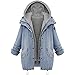 Produktbild URSING Frauen Warm Kragen Mit Kapuze Mantel Jacke Gezeichnet Winter Jacke Blazer Denim Graben Parka Outwear 2 in 1 Freizeit Schale Strickjacke Jacke Tops Schick steppjacke leicht (3XL, Blau)