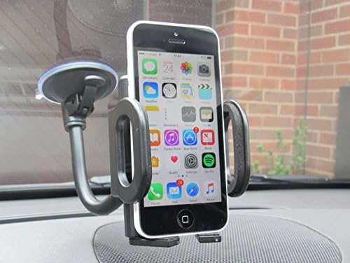Mobile Phone holder for Car GPS SATNAV MP4 Mobile phones Mount Universal holder Windscreen Car Mobile Phone and GPS Holder Grip Flex Universal Windshield Car Mount / Car Cradle with Extra Dashboard Base and Dual Strong Suction for iPhone 7 6s Plus 6s 5 5c 5s, Samsung S8 S7 Note 5 4, HTC, Sony, LG and Other Smartphones and GPS