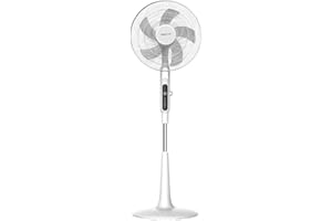 MEGASHOPITALIA Ventilatore a Piantana 65 Watt con Telecomando Timer Metallo ABS 5 Pale 10 Velocità Diametro 40 Oscillazione Inclinazione Altezza Regolabile (Bianco)