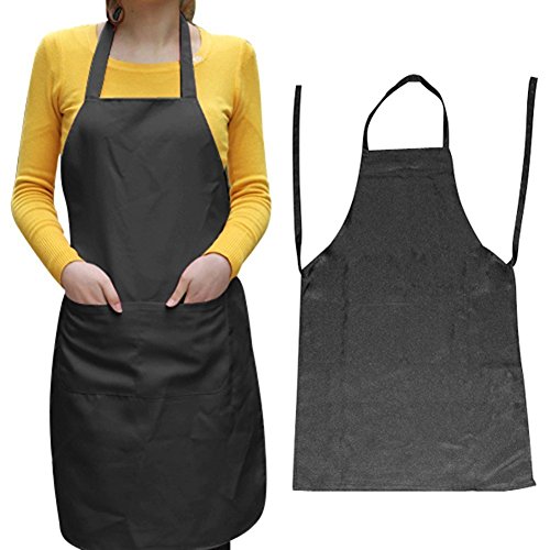 SODIAL(Wz.) Eingeschlechtig 2 Taschen Schwarz Kuechenschuerze Schurz Laetzchen, Einheitsgroesse in mitteler Groesse