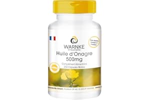Huile d'Onagre avec vitamine E 500 mg - 250 gélules molles - Pressée à froid - 71,4% d'acide linoléique - 10,2% acide gamma linolénique | Warnke Vitalstoffe - Qualité des pharmacies allemandes