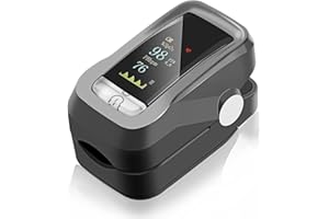 CUNSIEUN Pulsoximeter mit Batterien, Blutsauerstoffsättigungsmonitor, Fingerpulsoximeter zur Messung der Sauerstoffsättigung (SpO2), Drehbares OLED Display (Dark Grey)