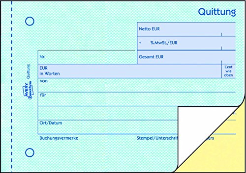 Avery Zweckform 1735 Quittung (A6 quer, MwSt. separat ausgewiesen, 2×40 Blatt) weiß/gelb - 2