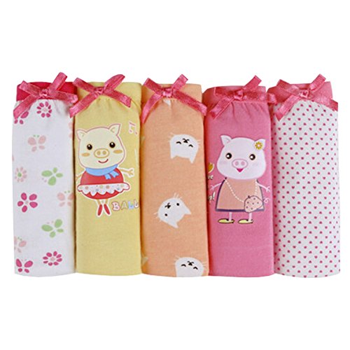 Lovely Girls' Pig & Flower 5 Pack Colorful Cotton Briefs Panties 110cm