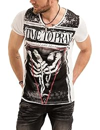 trueprodigy Casual Hombre marca Camiseta estampado ropa retro vintage rock vestir moda cuello V manga corta slim fit designer cool urban fashion t-shirt color blanco 1073151-2000