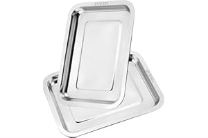 Orclan Baking Tray Pack of 2, Stainless Steel Baking Oven Tray, Non-Stick Professional Rectangular Pan Baking Trays, Non Toxic, Rust Free, Mirror Finished & Dishwasher Safe, 32x22x2cm
