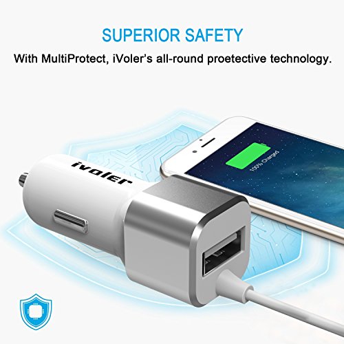  Garantie    Vie  iVoler Chargeur de Voiture Allume-Cigare 2 Ports USB 24W  4 8A avec C  ble Lightning  1 5m  Ultra Petit Chargeur Allume-Cigare USB d