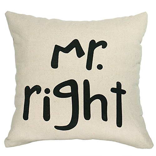 2x Luxbon Leinen Kissenbezug Kissen Fall Sofa Taille Throw Cover Pillowcase Huelle Couch Stuhl Auto Haus Deko Mr. Right & Mrs. always right 45 x 45 cm - 3
