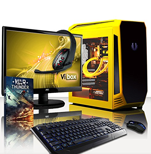 VIBOX Centre Komplett-PC Paket 4.38 Gaming PC - 4,2GHz AMD FX Quad-Core Prozessor, GTX 1050 GPU, Super, Wassergekühlter Desktop Gamer Computer mit Spielgutschein, 22" HD Monitor, Gamer Tastatur & Mouse, Gelb Innenbeleuchtung, lebenslange Garantie* (4,2GHz übertakteter Superschneller AMD FX 4300 Quad-Core Prozessor CPU, Nvidia GeForce GTX 1050 2GB Grafikkarte GPU, 8GB Team Elite 1600MHz RAM, 1TB HDD Festplatte, Raijintek Triton Wasserkühler, BitFenix Aegis Gehäuse, Ohne Windows Betriebssystem)