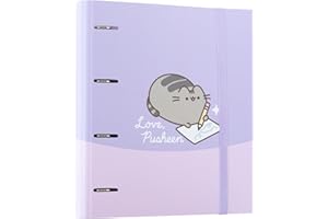 Grupo Erik Carpeta Anillas A4 Gato Pusheen Cat - Archivador 4 Anillas de Tapa Dura y Banda Elastica | Archivadores Escolares para Niños y Niñas