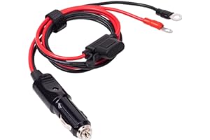 YCIND 12AWG 30A Car Cigarette Lighter Male Plug to O Ring Terminal Connector 12V-24V Cable, Quick Disconnect Eyelet Terminal Harness Extension Charge Cord, Safety Fuse 30A 10FT 3M