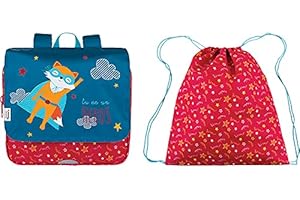 L'Ecole des Tann's Cartable Souple - Maternelle et Multi-activités 29 cm Bleu/Rouge
