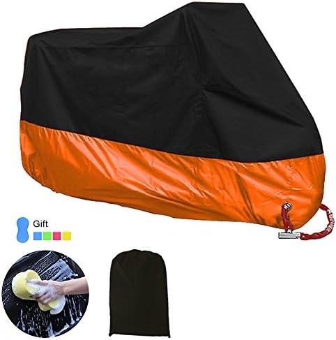 XXXL Universal Motorcycle Cover, Serpeo All season Outdoor &amp; Indoor Motorbike Cover, Waterproof Dustproof Durable UV Protective Breathable Cover for Honda, Yamaha, Suzuki, Harley (Black+Orange)