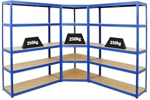 PROREGAL Mega Deal 1x Étagère d'angle + 2X Étagère Charge Lourde BIG Elephant S | Bleu | Lot d'étagères Robustes de Garage, Atelier, Cave, sous-Sol, Stockage, Rangement, Rayonnage