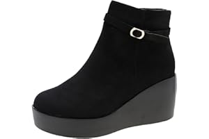 Ktrshan Autumn And Winter Short Boots For Women Round Toe Wedge Heels Large Size Women's Boots Thick Sole Wedge Heels Platform Boots Women's Wedge Heeled Boots New