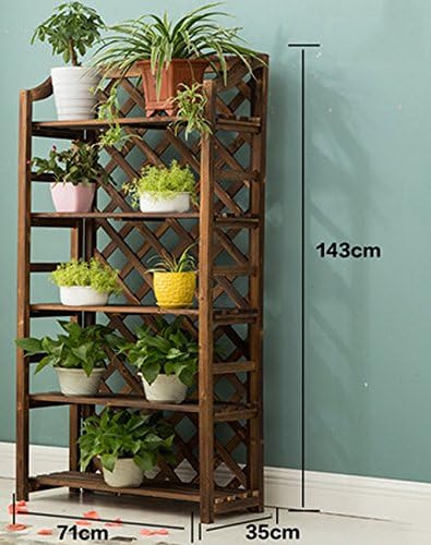 JCRNJSB® Carbonized Solid Wood Multi-storey Flower Rack Assembly Living Room Green Radish Flower Pot Shelf Balcony Landing Clamshell Rack Preservative Wood Foldable, flower stand ( Size : L )