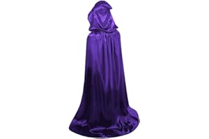 HAPNBCELE Purple Hooded Cloak Men Women Satin Cape Witch Vampire Costume for Medieval Renaissance Halloween Cosplay Costume-Bright