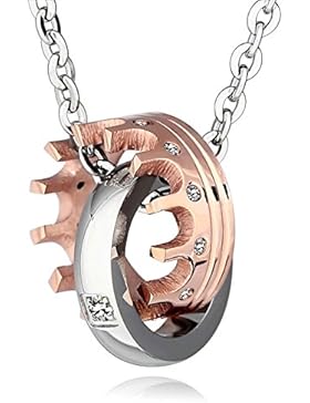 AMDXD Modeschmuck Edelstahl Halskette Paar Krone Zirkonia Kreis Kreuz Bicolor Silber Schwarz 1.7x0.8CM