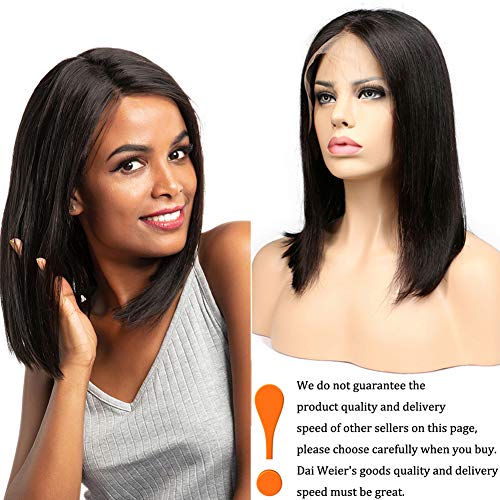 Dai Weier Perruque Femme Bresilienne Lace Frontal Cheveux Humain Glueless Bob Wig Lisse Vierge Hair avec Naturel Hairline 150 Densité 14 inch