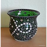 Handgefertigtes Windlicht grün schwarz weiß 20 x 23 cm