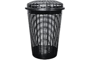 OPTIMAL PRODUCTS ALIBABA 50L Litre Circular Plastic Laundry Linen Washing Basket Bin Storage Round Hamper With Lid (Black)