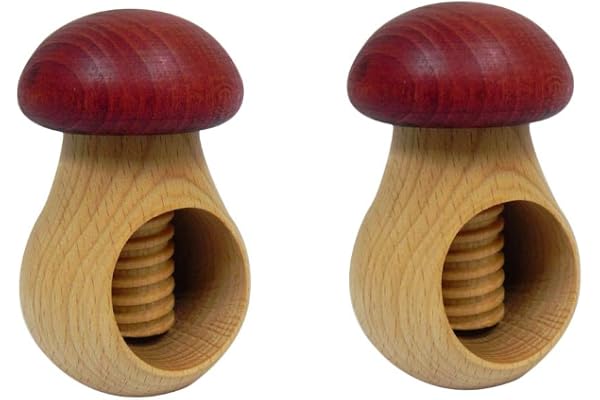 Wooden World Lot de 2 casse-noisettes en bois de hêtre naturel – Très solide champignon bordeaux